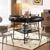 Ustovian 51IN Round Dining Table Black Wooden Chair Metal Frame