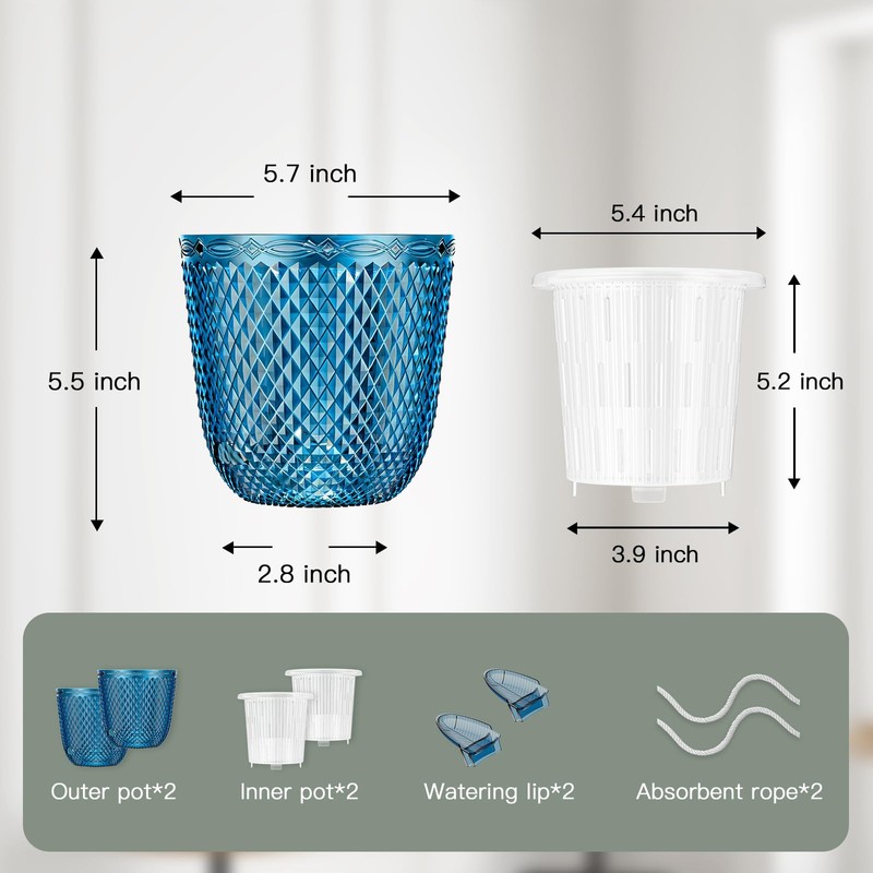 2 Pack Self Watering Pots, 5.7 Inch, with Drainage Holes,