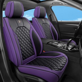 Sxikin Car Seat Covers Full Set,5 Seat Leather Seat Covers for Cars,Front Seats and Back Seat Cover,Waterproof Car Seat Cushion Protectors,Universal Fit for Most Cars SUV Trucks(Purple Black)