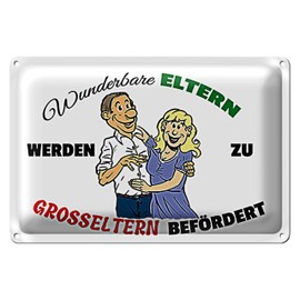 Wunderbare Eltern werden zu Großeltern befördert | Gift Tin Sign for Expectant Grandparents | 30 x 20 cm
