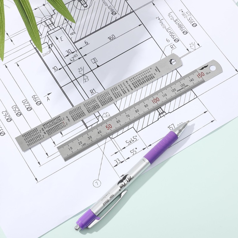 Mr. Pen Machinist Ruler, 2 Pack, 150mm, Graduations 0.5mm, Stainless