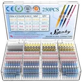 Sopoby 250PCS Insulated Waterproof Electrical Wire Terminals Heat Shrink Solder Butt Connectors Kit for Automotive Marine