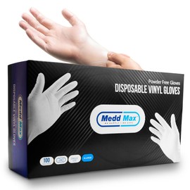 MEDD MAX Disposable Vinyl Gloves Powder Free Non Latex Allergy Free, Clear Multi-Purpose Heavy Duty Super Strength Plastic Rubber Vynil Cleaning Gloves, X-Large (Pack of 100)