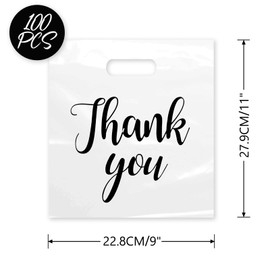 Slomg 100 Pcs Thank You Plastic Bags for Small Business, 9 x 11 in White Retail Merchandise Shopping Bags with Handles, Extra Thick Reusable Gift Packaging Bag for Boutique Store Clothes Jewelry Snack