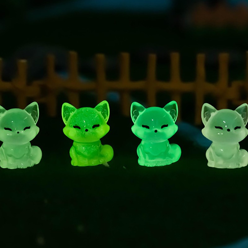 30PCS Luminous Mini Resin Fox Figurines 6 Colors Glow in