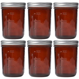 KORCCI Amber Glass Mason Jars 16oz - 6 Pcs Wide Mouth Mason Jars With Lids And Bands. Empty Candle Jar, Food Storage Containers, Canning Jar For Canning, Fermenting, Pickling, Jar Décor.