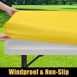 Smiry Rectangle Picnic Table Cloth, Waterproof Elastic Fitted Tablecloths for 5 Foot Tables, Washable Polyester Table Cover for Camping, Indoor and Outdoor (Yellow, 30"x60")