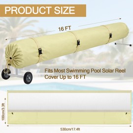 16ft Pool Solar Reel Cover, 420D Heavy Duty Solar Protective Blanket Reel Covers, Waterproof Swimming Pool Cover Roller Covers for Above Ground and Inground Pools
