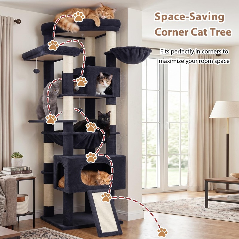 Gitelsnour Cat Tree, 78.7'' Cat Tower, 2 Big Condos for