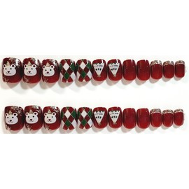 Press On Nail and Cable Knit With Lace Fingerless Glove Gift Set (Burgundy, Extra Short Square)