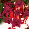 Alupssuc 20 Pcs 6'' Red Glitter Poinsettia Artificial Christmas Flowers