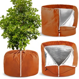 UNIFAMILY 2 Packs Plant Pot Covers for Winter with Drawstring and Zipper, Brown Plant Covers Freeze Protection, Plants Frost Protect Bags, Potted Plant Covers Frost Protection (Brown-L-25.6x19.6IN)