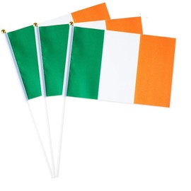 12 x Ireland Handheld Flags With Stick Poles For Irish Sports St Paddys Waving Country Celebration Events National Day Mini Cricket Football Small Desktop Hand Decoration