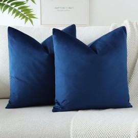 OTOSTAR Decorative Throw Pillow Covers 16 x 16 Inch Soft Velvet Cushion Covers Solid Square Throw Pillow Cases for Couch Bed Home Sofa Car Decor Set of 2 (Dark Blue)