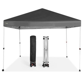 Abba Patio 10x10 Easy Up Straight Leg Canopy Tent, Outside Canopy, Portable Commercial Canopies Shelter with Carry Bag, Waterproof UV-Resistant,Grey (4 Wheels)
