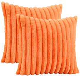 Gujiahone Set of 2 Soft Faux Rabbit Fur Decorative Throw Pillow Covers Velvet Square Luxury Style Cushion Covers for Sofa Couch Bedroom 18 x 18 Inch (Orange)