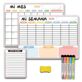3 Pcs Calendario Magnético para Refrigerador,RONLADO Calendario Pizarron Blanco Magnetico con Calendarios Mensual,Semanal y Comestibles,Accesorios 5 Bolígrafos y Borrador de Pizarra para Hogar,Oficina