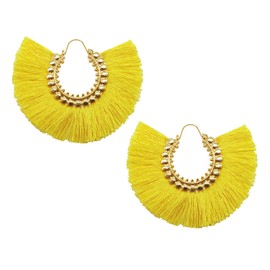 Tassel Hoop Earring Statement Thread Dangle Earrings Stylish Long Fringe Drop Earrings Lightweight Long Swingy French Hook Earrings for Women, Yellow Gold, No Gemstone