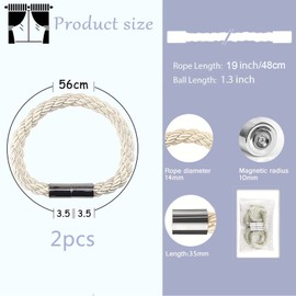 Magnetic Curtain Tie Backs, 2 Pack Modern Simplicity Curtain Rope Holdbacks with Strong Magnet, 22 Inch Braided Rope Curtain Holder Decoration for Thin or Thick Home and Office Curtains (Beige)