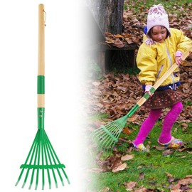 Kids Rakes with Hardwood Handle - Metal Kids Leaves Rakes, 28" Child Size Lawn Rakes with Vibrant Green Heads, Garden Tool Set for Kids Boys and Girls