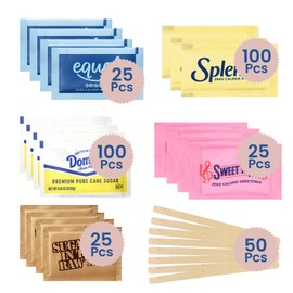 Assorted Sugar Packets for Coffee Station Gift Set, 325 Piece Individual Sugr and Sweetener Assortment Packets, Zero-Calorie and Cane Sugar Office Gifts with Individually Wrapped Coffee Stirrers