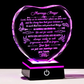 Crystal Marriage Prayer Gifts for Couple Heart-shaped Wedding Keepsake with LED Base for Her Him Romantic Anniversary Plaque for Wife Husband on Valentine's Day Birthday Wedding Engagement