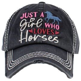 Women's Just a Girl Who Loves Horses Vintage Baseball Hat, Black