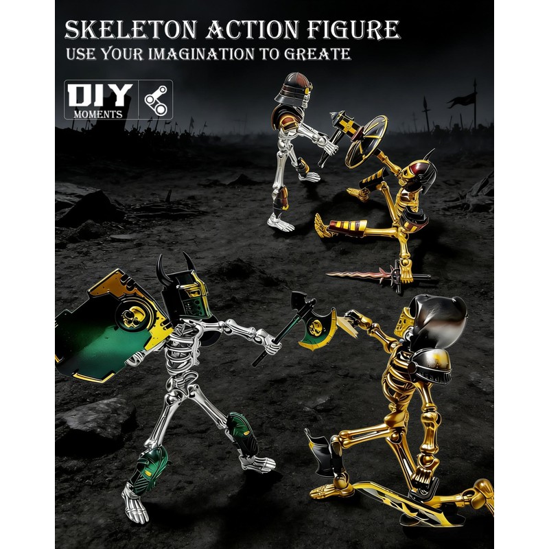 MIKILOWUHA T13 Skeleton Action Figures 6 Pack, Gold & Silver