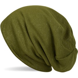 styleBREAKER Beanie With All-Over Glitter In Single Colours, Slouch Long Beanie Glitter Hat, Ladies 04024117, Color Green