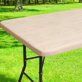 Smiry Rectangle Picnic Tablecloth, Waterproof Elastic Fitted Table Covers for 4 Foot Tables, Wipeable Flannel Backed Vinyl Tablecloths for Camping, Indoor, Outdoor (Beige, 24x48 Inches)