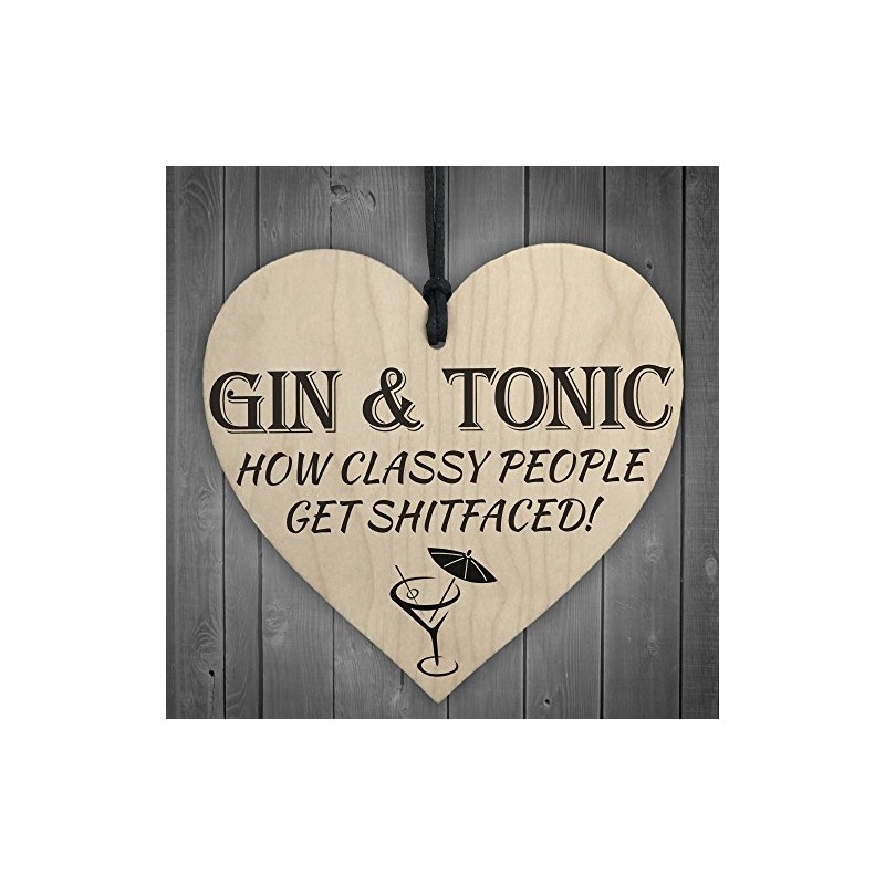 RED OCEAN Gin & Tonic Classy People Novelty Wooden Hanging