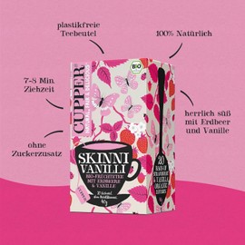 Cupper Organic Fruit Tea "Skinni Vanilli", Strawberry Vanilla Tea, Environmentally Friendly, Fair Trade, 80 Unbleached Tea Bags, Pack of 4
