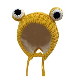 MINGSEECESS - Gorro de punto para niños, con diseño de rana y dibujos animados, con ojos grandes, para bebés y niñas, Grosor: amarillo, Talla única