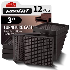 12 PCS Furniture Coasters - 3"x3" Non Slip Furniture Pads for Hardwoods Floors, Square Rubber Non Skid Furniture Caster Cups, Anti Slide Furniture Feet Floor Protectors for Bed Couch Stoppers, Brown