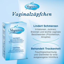 VEGANIX® - Vaginal-Zäpfchen - Feuchtigkeitsspendende & heilende Wirkung - Reizung & Trockenheit im Intimbereich - Hormon- & Parabenfrei - Pflanzenextrakte, Vitamin E & Hyaluronsäure - x10