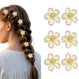 Oblihumoy 6 Pcs Small Flower Hair Claw Clips for Women Girls Cute Rhinestone Crystal Mini Hair Barrettes Small Decorative Barrettes Sparkling Hair Accessories for Wedding Daily Party