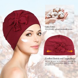 DACKRITO 4 piezas de algodón para turbantes de quimioterapia para mujer, gorras de quimioterapia con flores para la pérdida de cabello de pacientes con cáncer, Grupo-1, One Size