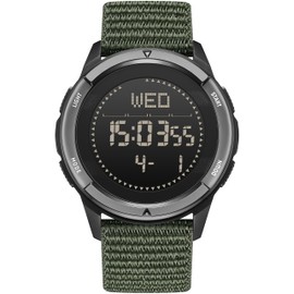 NORTH EDGE Men's Watches Men's Military Watches Men's Carbon Fiber Waterproof 164FT Pedometer Compass Tactical Sports Minimalist Metronome EL Backlight Nylon (Green)