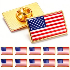 10 Pack USA Flag Lapel Pins, American Enamel Badges with Gold Trim for Independence Day, Patriotic Events, Office, Suit Jacket, Backpack, or Hat Decoration