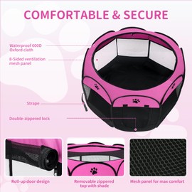 Woucnd Pet Cat Playpen for Indoor Cats Enclosed, Portable Foldable Dog Playpen Outdoor with Zipper Top Cover Door for Dogs, Cats, Small Animals