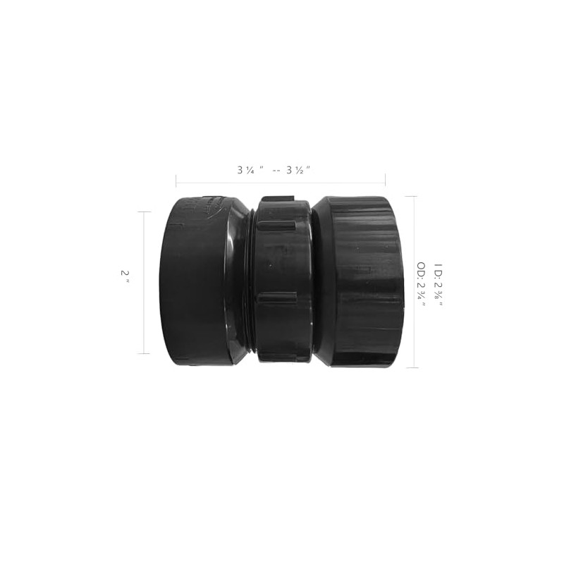 Lesso 2''ABS Union 2-Inch X 2-Inch Hub Union,Black 2 Inch