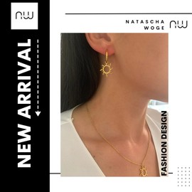 NataschaWoge® Stainless Steel Sun Gold Huggie Hoop Earrings Jewellery for Her Gift Silver Women's Jewellery Girlfriend, Stainless Steel