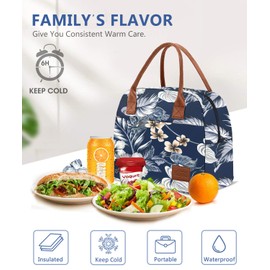 Moyad Cool Bag Small Lightweight Lunch Bag Insulated Bag for Work School Lunch Bag Foldable Waterproof Zip 12L Flowers Navy