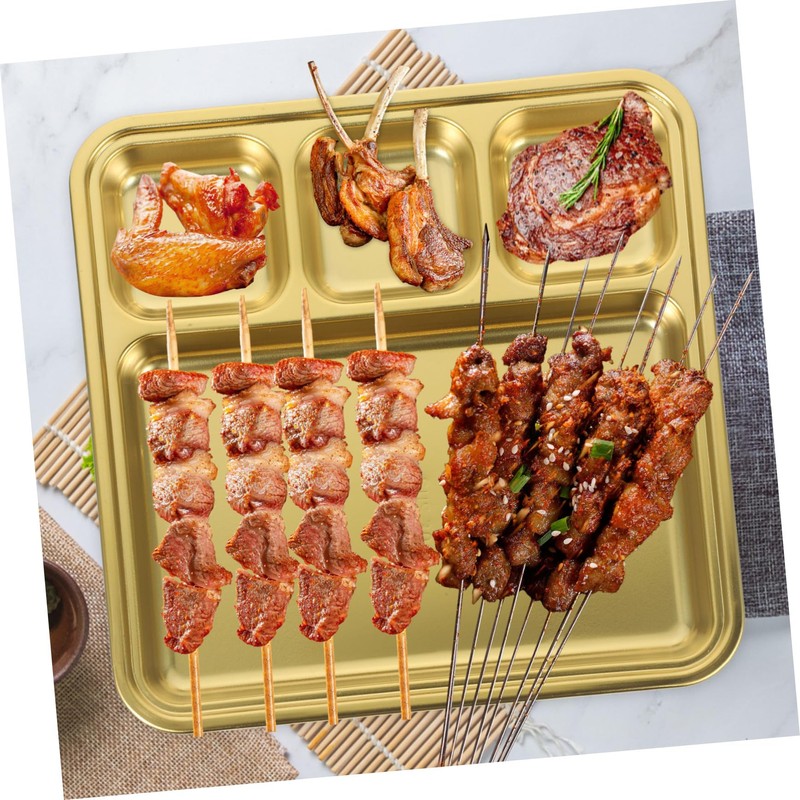 ULTECHNOVO 1Pc Divided Stainless Steel Food Plate Multi Compartment Barbecue