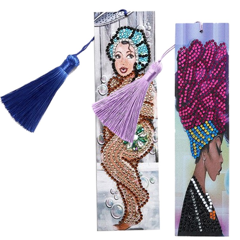 2 Set Diamond Bookmarks 5D DIY Painting Crystal Rhinestones Embroidery