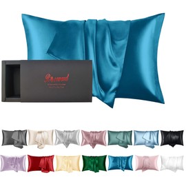 USA Made 100% Silk Pillowcase Peacock, Certified 6A Grade 22 Momme Mulberry Silk Pillow Case for Women Hair and Skin Protection, Anti Face Wrinkle, 1 Pc 20"x26" (Standard, Peacock Blue)