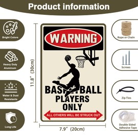 KADEZIA Basketball Players Only Aluminum Sign - Vintage Retro Metal Wall Decor for Kids Room, Unique Gift for Boys Age 8-12, Weatherproof Sports Art with Pre-Drilled Holes (8x12 Inch), 075