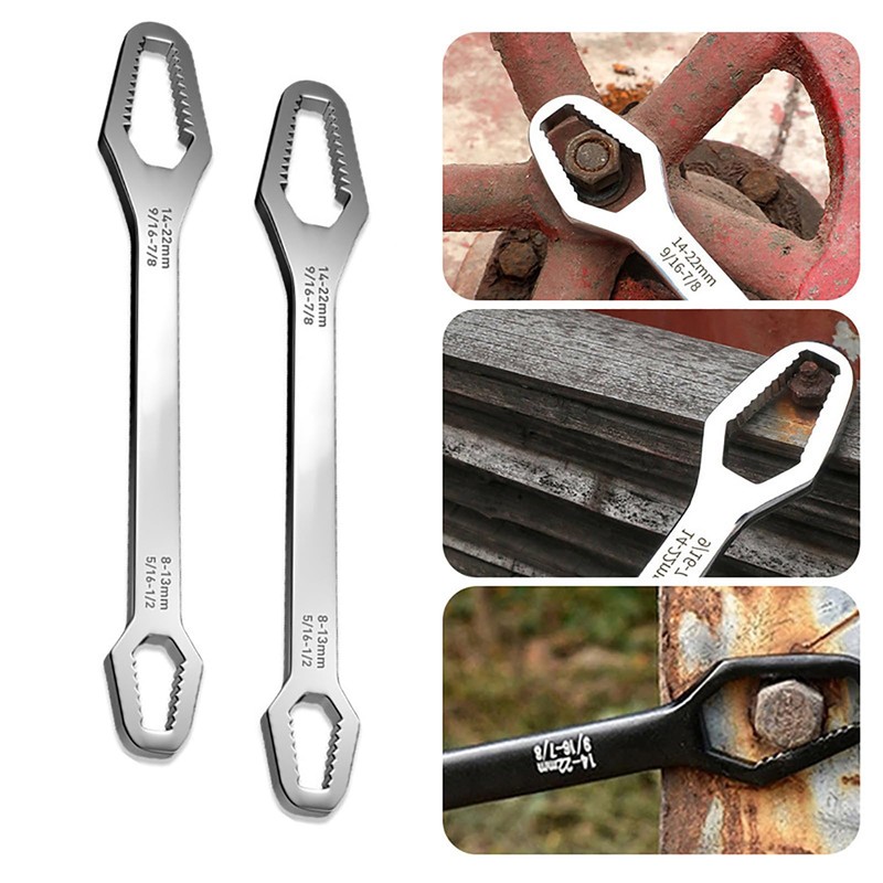 Silver Universal Wrench,2 Pcs 8-22mm Double-Ended Multifunctional Universal Torx Wrench