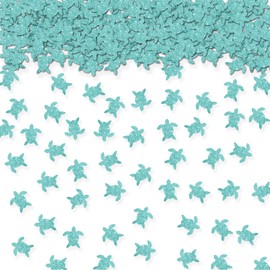 100pcs Blue Glitter Sea Turtle Confetti for Baby Shower, Ocean World Animal Paper Scatters, Under The Sea Birthday Party Table Decoration