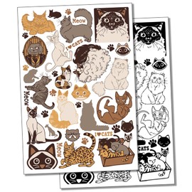Kitty Cat Breeds Temporary Tattoo Water Resistant Fake Body Art Set Collection - Black (One Sheet)